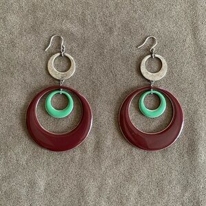 Lucky Brand Burgundy and Mint Green Dangle Hoop Earrings